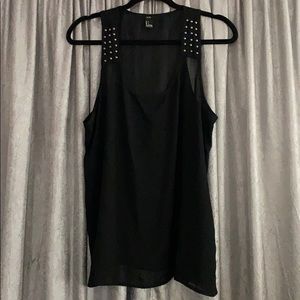Black chiffon tank w. stud embellishments